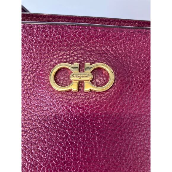 SALVATORE FERRAGAMO LARGE WINE PEBBLED LEATHER HANDBAG ASIS - Picture 3 of 16